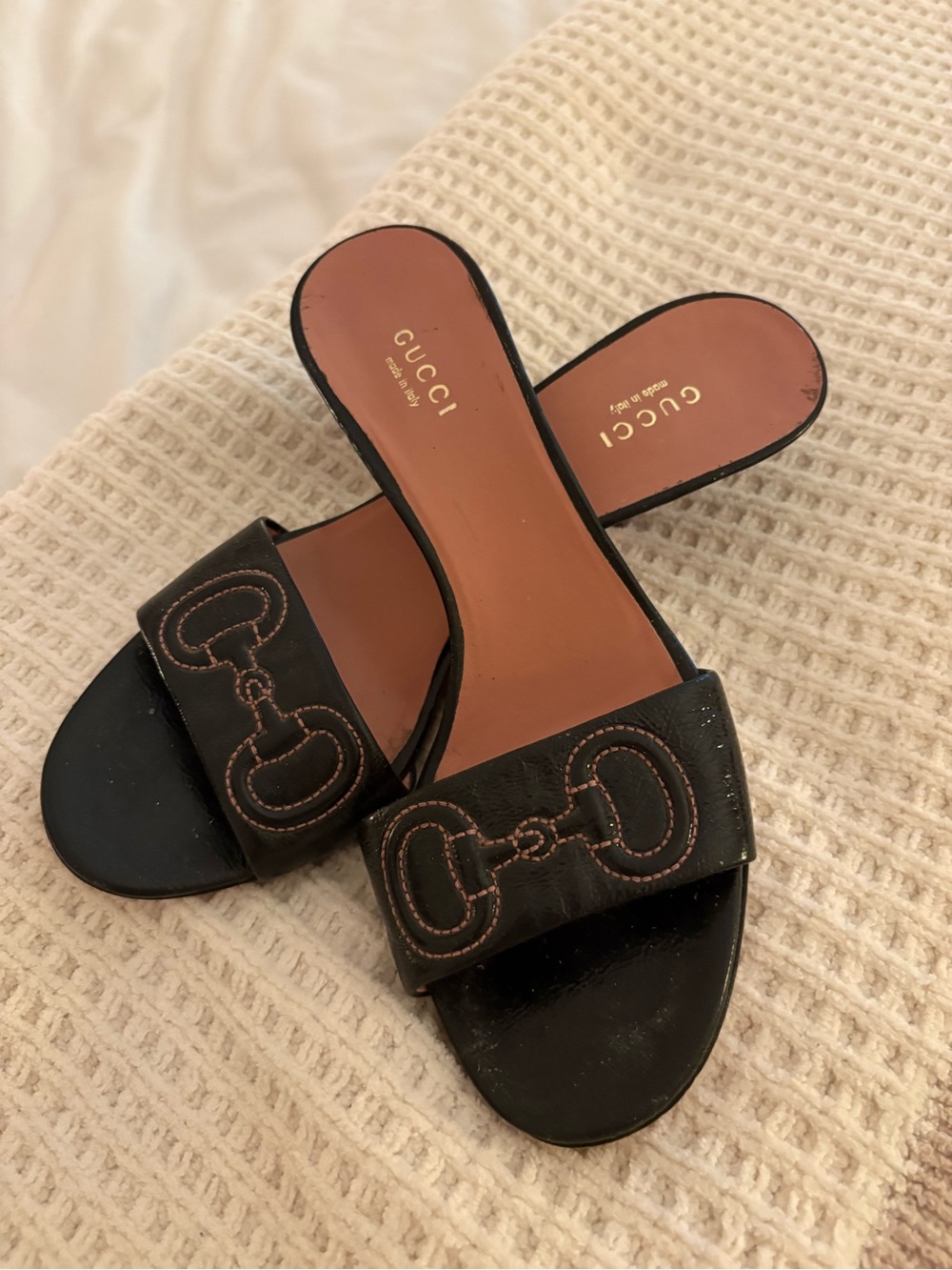 Gucci Black Leather Horsebit Slide Mules